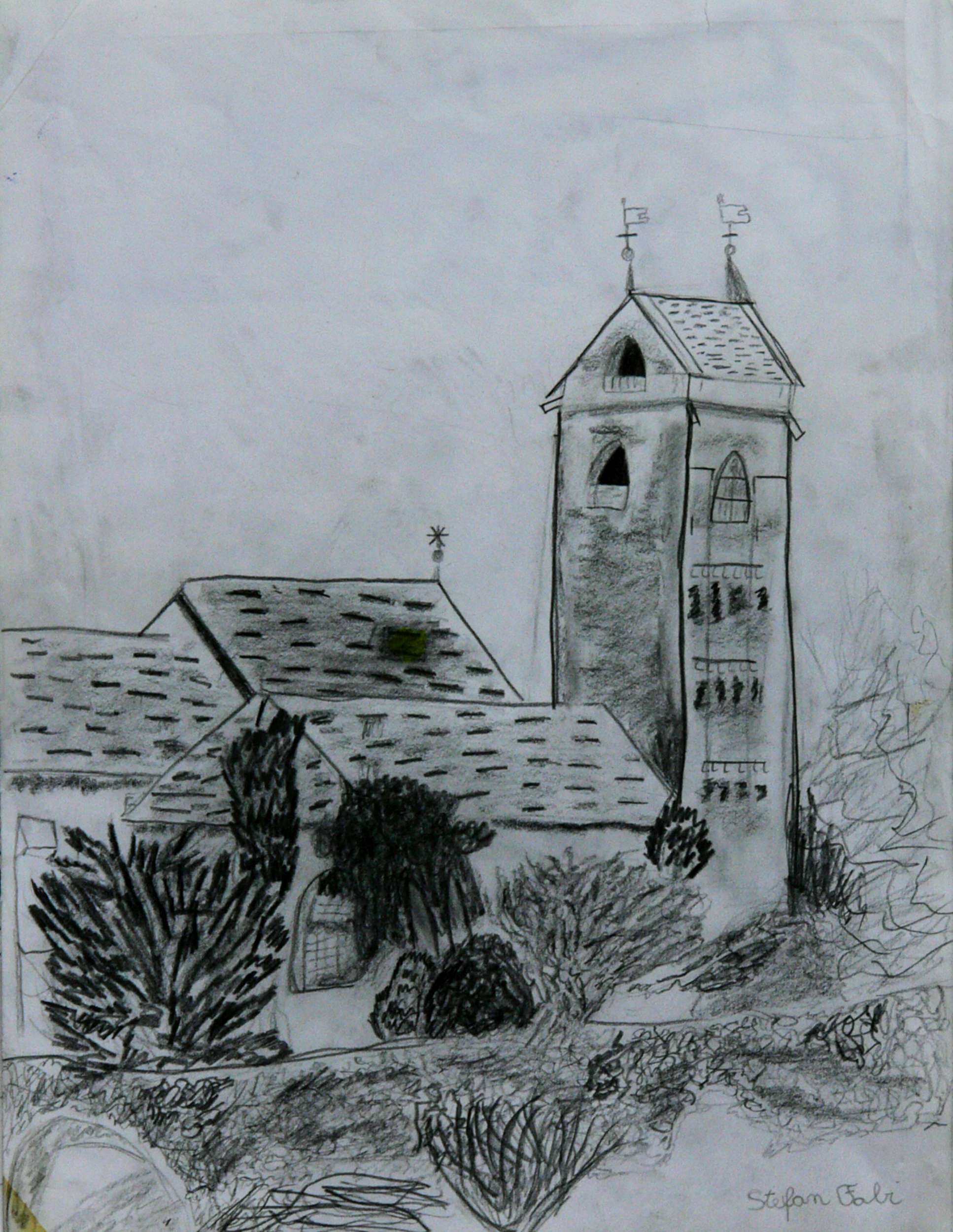 01, Pfarrkirche Marling, 40 x 30 cm, Bleistift auf Papier, 1988-2500