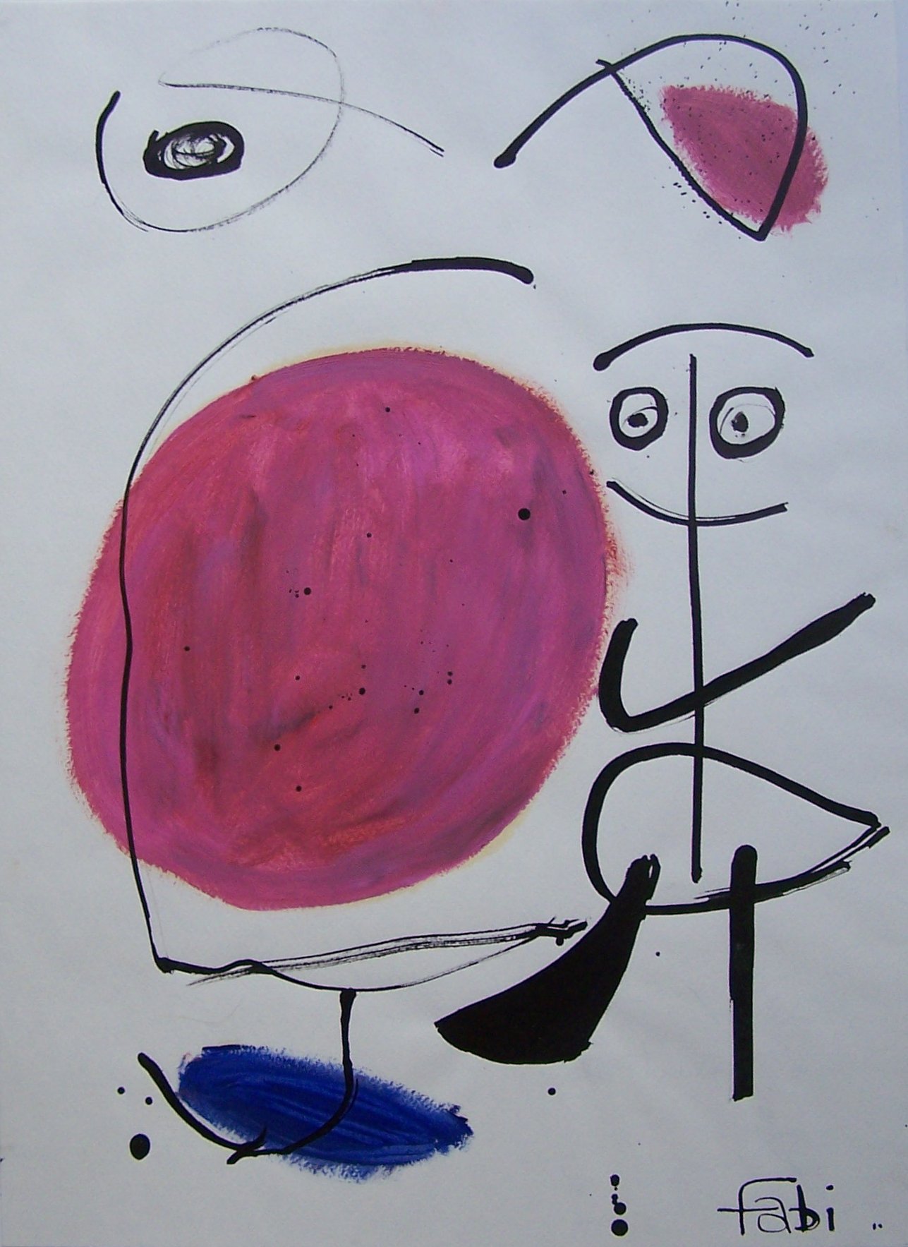10, Mensch mit Luftballon (Problem), 48 x 35 cm, Öl-Tusche auf Papier, 1996
